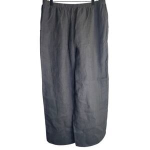 Flax Women’s Gray Linen Full Elastic Wide Leg Lagenlook Pants Size-Large